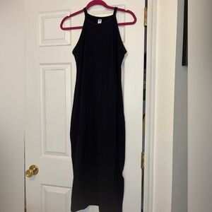 Old Navy Classic Black Cotton Fitted Midi Dress